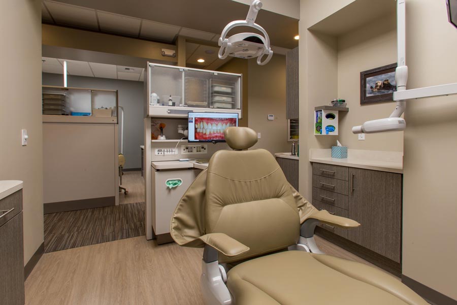 Dental chair in exam room Karl Hoffman Dentistry in Lacey, WA